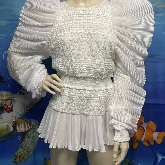 CHIO DI Stefania D Lace Dress With Plisse Sleeves - Picture 1 of 8